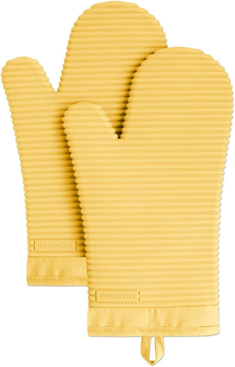 KITCHENAID Ribbed Soft Silicone Oven Mitt 2-Pack Set, 7.5"x13", Orange Sorbet