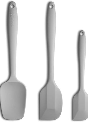 Silicone Spatula 3-piece Set, Ergonomic Handle High Heat-Resistant Spatulas, Non-stick Rubber Spatulas with Stainless Steel Core, Light Grey
