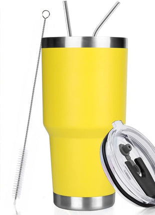 SYACOT 30oz Tumbler Double Wall Stainless Steel Vacuum Insulated Travel Mug with Splash-Proof Lid Metal Straw and Brush
