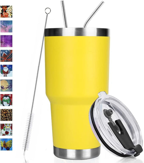SYACOT 30oz Tumbler Double Wall Stainless Steel Vacuum Insulated Travel Mug with Splash-Proof Lid Metal Straw and Brush