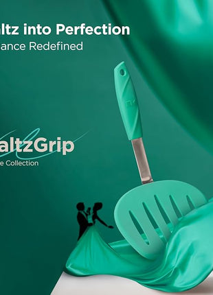 Kitchen Mama WaltzGrip Platinum Silicone Pancake Spatula Turner: Heat Resistant Flexible, Stainless Steel Core, Nonstick, Dishwasher Safe, Flipper – Ideal Kitchen Cookware for Eggs, Fish, Meat (Teal)