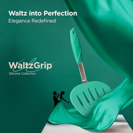 Kitchen Mama WaltzGrip Platinum Silicone Pancake Spatula Turner: Heat Resistant Flexible, Stainless Steel Core, Nonstick, Dishwasher Safe, Flipper – Ideal Kitchen Cookware for Eggs, Fish, Meat (Teal)