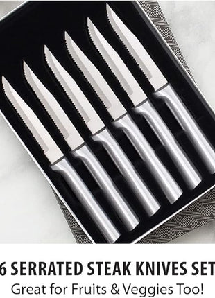 RADA Cutlery 6-Piece Serrated Steak Knife Gift Set (S6S), Stainless Steel Hollow Ground Blades, Made in USA, Silver Handles, Pack of 2