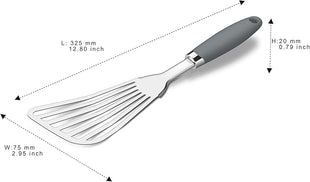 304 Stainless Steel Fish Spatula, Non-Slip Ergonomic Handle Slotted Spatula, Grey