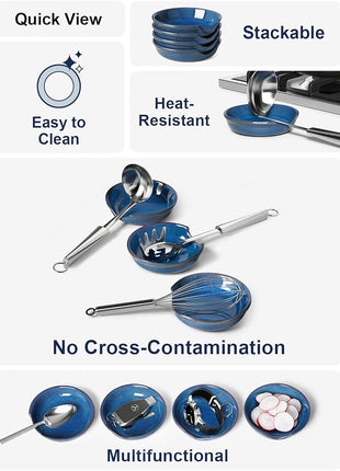 LE TAUCI Ceramic Spoon Rest for kitchen, 4.8 Inches Spoon Holder for Stove Top, Coffee Spoon Rest, Spoon Cradle, Kitchen Basics, Kitchen Accessories For Utensils, Set of 4, Ceylon blue