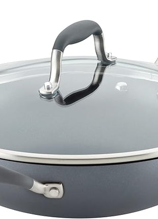 Anolon Advanced Home Hard Anodized Nonstick Frying/Saute/All Purpose Pan with Lid and Helper Handle, 12 Inch, Moonstone Dark Gray