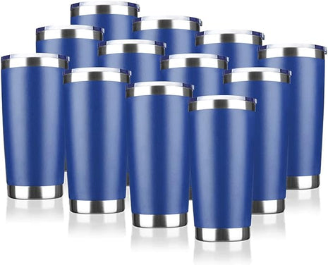 20oz Tumbler Stainless Steel Vacuum Insulated Mug with Lid, Double Wall Travel Mug, Durable Powder Coated Coffee Cup, Suitable for Ice Drinks and Hot Beverage (New Blue 12 pack)