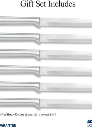 Rada Cutlery 6-Piece Utility/Steak Knife Gift Set (S06), Stainless Steel Hollow Ground Blades, Made in USA, Black Handles
