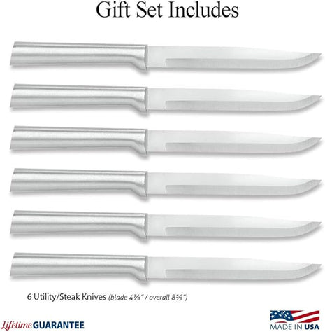 Rada Cutlery 6-Piece Utility/Steak Knife Gift Set (S06), Stainless Steel Hollow Ground Blades, Made in USA, Black Handles
