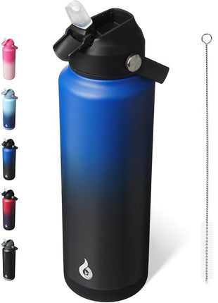 BJPKPK Insulated Water Bottle with Straw Lid, 40oz Large Thermo, BPA Free Leak Proof Stainless Steel Metal Water Bottles, Tumblers, Cups, Flasks for Travel, Sports,Black Blue