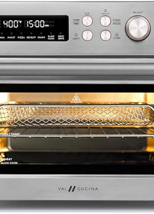 VAL CUCINA Infrared Heating Air Fryer Toaster Oven, Extra Large Countertop Convection Oven 10-in-1 Combo, 6-Slice Toast, Enamel Baking Pan Easy Clean with Recipe Book, Brushed Stainless Steel Finish