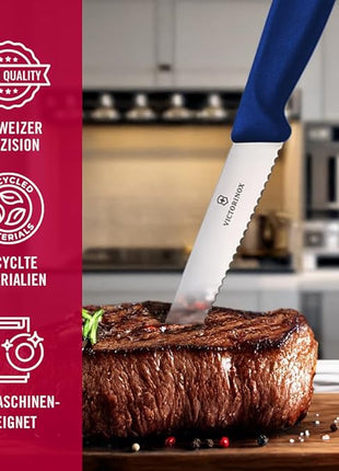 Victorinox 6.7232.6 Swiss Classic Steak Knife Set Ideal for Slicing a Wide Variety of Steak Cuts Wavy Edge Blade in Blue, Set of 6