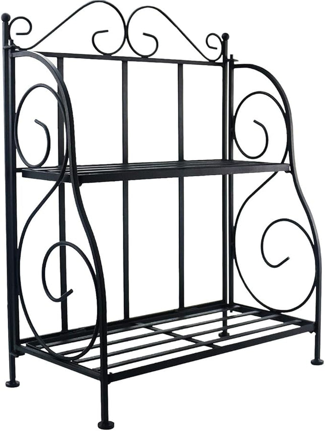 Sunnyglade Spice Rack, 2-Tier Foldable Shelf Rack Kitchen Bathroom Countertop, 2-Tier Standing Storage Organizer Spice Jars Bottle Shelf Holder Rack -Black