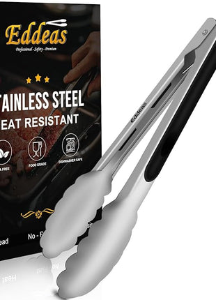 Kitchen Tongs - 9 inch Heavy Duty Food Tongs, Ergonomic Grip Superior Stainless Steel and Non-Slip Heat Resistant handle - Perfect for Cooking, Salad, Grilling, Barbecue,Dishwasher safe