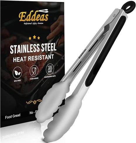 Kitchen Tongs - 9 inch Heavy Duty Food Tongs, Ergonomic Grip Superior Stainless Steel and Non-Slip Heat Resistant handle - Perfect for Cooking, Salad, Grilling, Barbecue,Dishwasher safe