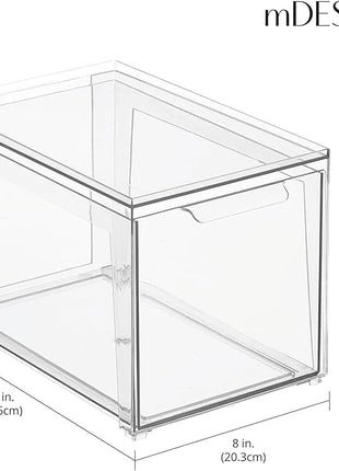 mDesign Plastic Stackable Closet Storage Organizer Bins with Pull Out Drawer for Cabinet, Desk, Shelf, Cupboard, or Dresser Organization - Lumiere Collection - Clear