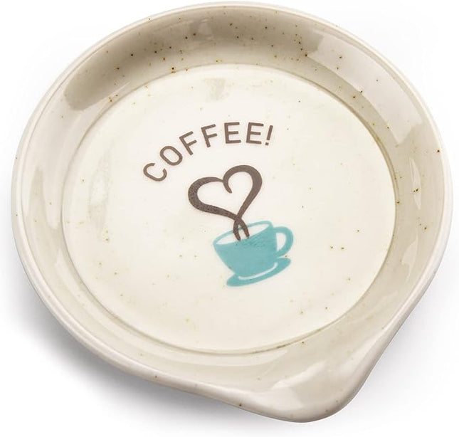 FANGSUN Coffee Spoon Rest, Mini Spoon Holder for Countertop Decor, Farmhouse Ceramic 3.5-Inch Small Teaspoon Rest for Coffee Bar Accessories, White