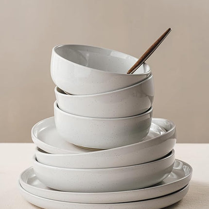 Famiware Milkyway Stoneware Dinnerware Sets with Mugs, Service for 6 (24 Pieces), Plates and Bowls Sets -Scratch Resistant, Microwave and Dishwasher Safe Dishes Set, White