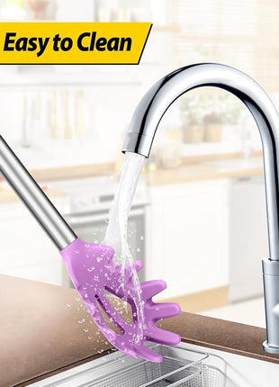 Silicone Pasta Fork and Ladle Spoon Set, Large Non Stick Kitchen Utensils for Cooking,Stirring,Serving Spaghetti, Soup, Sauce (PURPLE)
