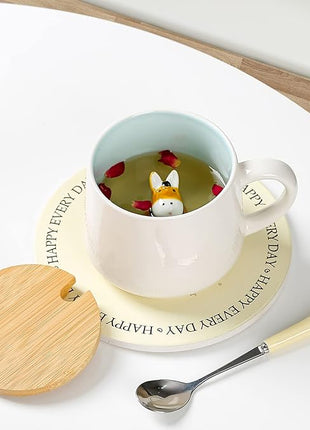 BigNoseDeer Cute Ceramic Donkey Coffee Mug Funny Mug with 3D Animal Inside Kawaii Tea Cup with Spoon and Lid Cool Stuff Christmas Gifts Birthday Mother's Day Cute Gifts for Women Kids 12oz（Donkey）
