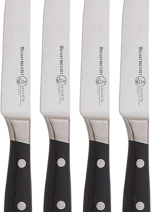 Messermeister Avanta Forged 5” Fine Edge Steak Knife Set - German X50 Stainless Steel - Rust Resistant & Easy to Maintain - Includes 4 Steak Knives