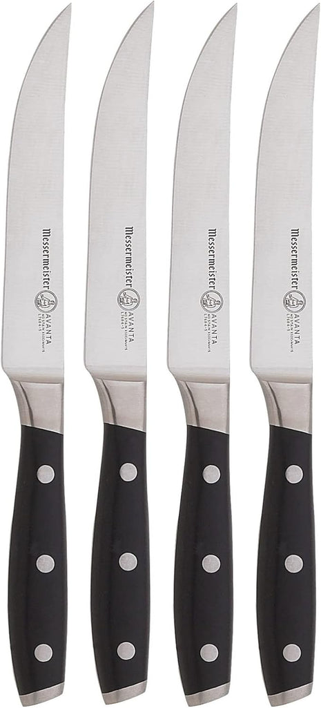 Messermeister Avanta Forged 5” Fine Edge Steak Knife Set - German X50 Stainless Steel - Rust Resistant & Easy to Maintain - Includes 4 Steak Knives