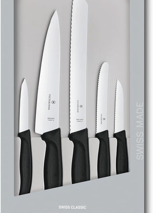 Victorinox Swiss Classic Kitchen Set - Includes Paring Knives, Carving Knife, Bread Knife & More - Premium Kitchen Accessories - Black Handles, 5-Piece Set