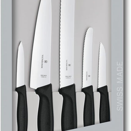 Victorinox Swiss Classic Kitchen Set - Includes Paring Knives, Carving Knife, Bread Knife & More - Premium Kitchen Accessories - Black Handles, 5-Piece Set