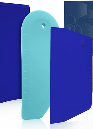 Walfos Dough Scraper Set of 3, Flexible Silicone Bowl Spatula, Kitchen Plastic Bench Dough Scraper Tool for Bread Dough, Sourdough, Cake, Fondant Icing, Blue & Teal/Aqua…