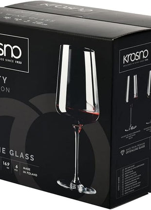 Krosno Red Wine Glasses | Elegant Design | Set of 6 | 16.9 oz | Infinity Collection | Ideal for Home, Restaurants and Receptions | Dishwasher Safe | Lead-Free Crystal Glass