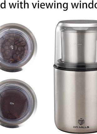 DR MILLS DM-7452 Electric Coffee Grinder,Spice Grinder Electric and Chopper,Detachable Cup, Diswash Free, Blade & Cup Made with SUS304 Stainless Steel