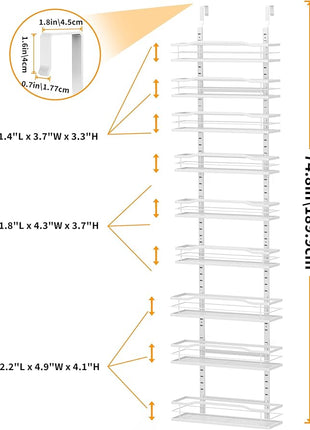 Moforoco White Narrow 9-Tier Over The Door Pantry Organizer, Pantry Organization and Storage, Metal Hanging Basket Wall Spice Rack Seasoning Shelves, 12.2"