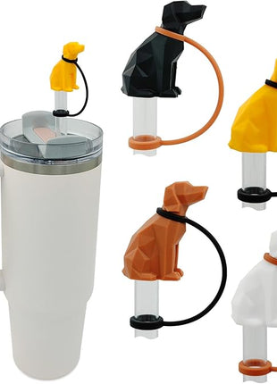 Dog Straw Cover Cap Compatible with Stanley Cup 30 40 oz, 4 Pack Cute Silicone Straw Topper, Funny Christmas Gift, Accessories for Stanley Cup Tumbler