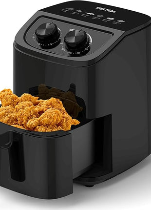 OSTBA 2.5QT Air Fryer for 1–2 People, Small Air Fryer with 6 Menu Options, Dual Knob Manual Temp & Timer, 3D Rapid Air Circulation, Nonstick & Dishwasher Safe Basket, Oil-Free Healthy Cooking