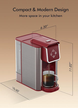 Single Serve Coffee Maker - 3-in-1 K Pod Coffee Machine, Ground, Leaf Tea, 50oz Reservoir, Red