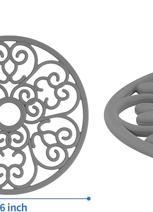 CHEFBEE 3PCS Silicone Trivet Mat - Flexible Non-Slip Heat Resistant Modern Kitchen Teapot Trivets Set for Hot Dishes, Table, Countertop Gray