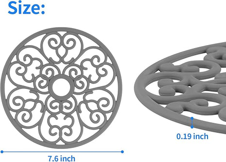 CHEFBEE 3PCS Silicone Trivet Mat - Flexible Non-Slip Heat Resistant Modern Kitchen Teapot Trivets Set for Hot Dishes, Table, Countertop Gray