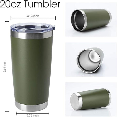 HASLE OUTFITTERS 20oz Tumblers Bulk Stainless Steel Cup with Lid Double Wall Vacuum Insulated Coffee Mug for Cold & Hot Drinks 8 Pack, Army Green