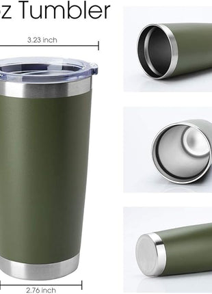HASLE OUTFITTERS 20oz Tumblers Bulk Stainless Steel Cup with Lid Double Wall Vacuum Insulated Coffee Mug for Cold & Hot Drinks 1 Pack, Army Green