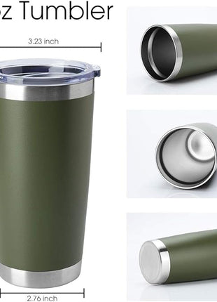 HASLE OUTFITTERS 20oz Stainless Steel Tumblers Bulk, Insulated Travel Cup with Lid, Double Wall Vacuum Coffee Mug for Cold & Hot Drinks 4 Pack, Army Green