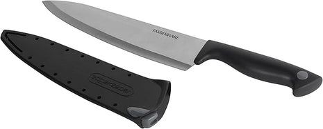 Farberware Edgekeeper 8-Inch Chef Knife with Self-Sharpening Blade Cover, High Carbon-Stainless Steel Kitchen Knife with Ergonomic Handle, Razor-Sharp Knife, Black