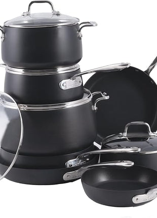All-Clad HA1 Hard Anodized Nonstick Cookware Set 13 Piece Induction Oven Broiler Safe 500F, Lid Safe 350F Pots and Pans Black
