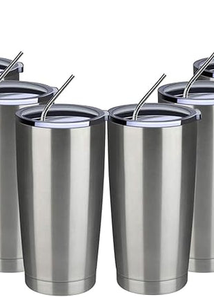 MEWAY 20oz Tumbler 8 Pack Double Wall Vacuum Insulated Travel Mug Bulk, Stainless Steel Tumblers with Lid and Straw, Durable Powder Coated Coffee Cups for Cold & Hot Drinks (Silver, 8)