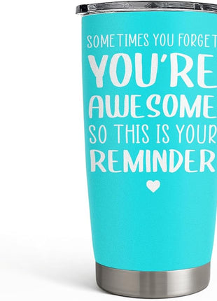 SANDJEST Sometimes You Forget That You’re Awesome So This Is Your Reminder Tumbler Gift Set - Birthday, Christmas Inspirational Gifts for Women, Men - 20oz Insulated Coffee Travel Mug