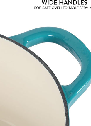 Crock Pot Artisan 6-Quart Round European Enameled Cast Iron Dutch Oven Pot With Lid -Teal Ombre