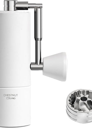TIMEMORE Chestnut C3S Pro Manual Coffee Grinder, Stainless Steel S2C Conical Burr Coffee Grinder, Hand Coffee Grinder with Foldable Handle, Adjustable Grind Setting for Travel/Camping/Home, White