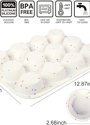 Silicone Muffin Pan Regular 12 Cups Muffin Tin Cupcake Pans for Baking Non-stick Muffin Tray Mold Easy Release,Durable,BPA Free