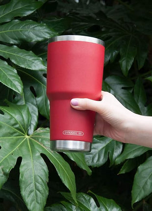 D·S 30oz Red Tumbler Stainless Steel Double Wall Vacuum Insulated Mug with Straw and Lid, Cleaning Brush for Cold and Hot Beverages (30oz Red)