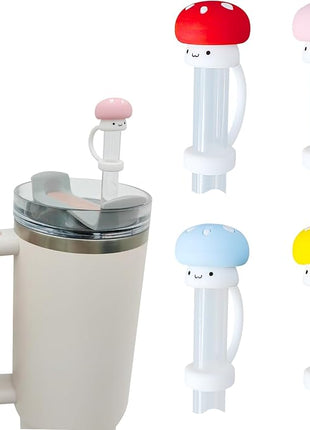 4 Pack Silicone Straw Covers Cap for Stanley Cup 30 40 oz, Cute Mushroom Straw Topper, Accessories for Stanley Cup Tumbler, Christmas Gifts for Women
