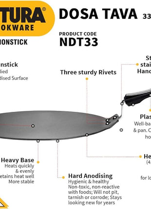 Hawkins Futura Nonstick Dosa Tava, Diameter 33 cm (13 inch), Thickness 4.88 mm (Black) NDT33